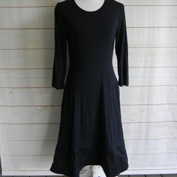 PESERICO NAVY BLUE 3/4 SLV FULL SKIRT ITALY MINIMALIST DRESS SZ IT 42 US 6 - Picture 1 of 5